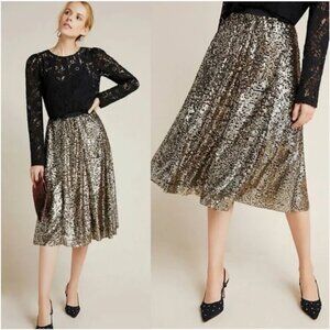 Maeve Anthropologie Orleans Gold Sequined Skirt
